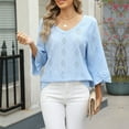 thumbnail image 6 of ATOYSOY Womens-Plus-Size-V-Neck-Tops Dressy 3/4 Length Ruffle Sleeve T Shirts Trendy Eyelet Blouses Casual Loose Tunics Blue XXL, 6 of 9