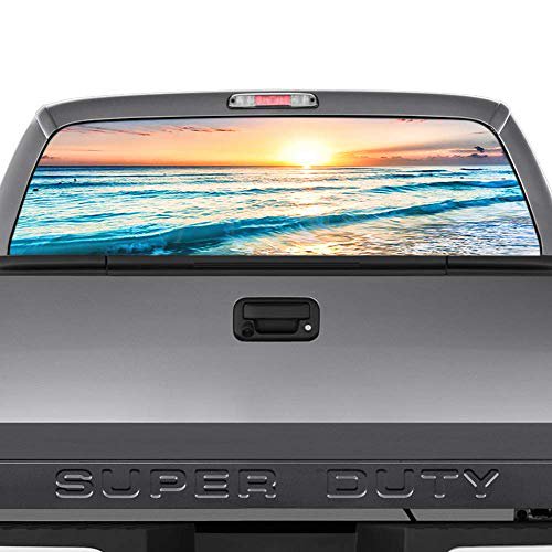 IT'S A SKIN Truck Window Decals, Rear Window Decals for Trucks. Perforated Vinyl Wrap for Back Rear Windows. Universal Fits with or Without Sliders - Beach Sunset Coast