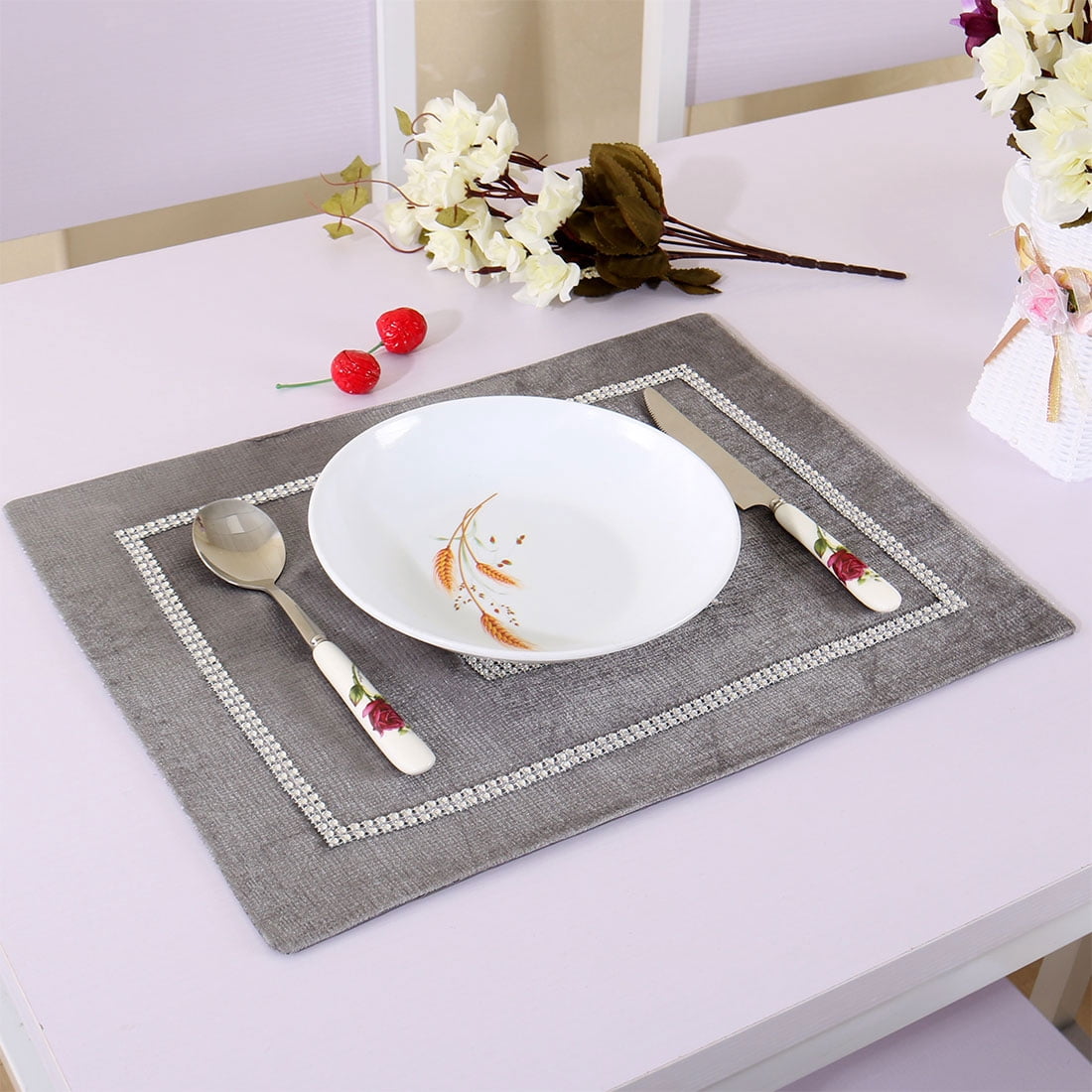 Unique Bargains Sparkle Luxury Velvet Table Runner Cushion Cover Placemat Gray