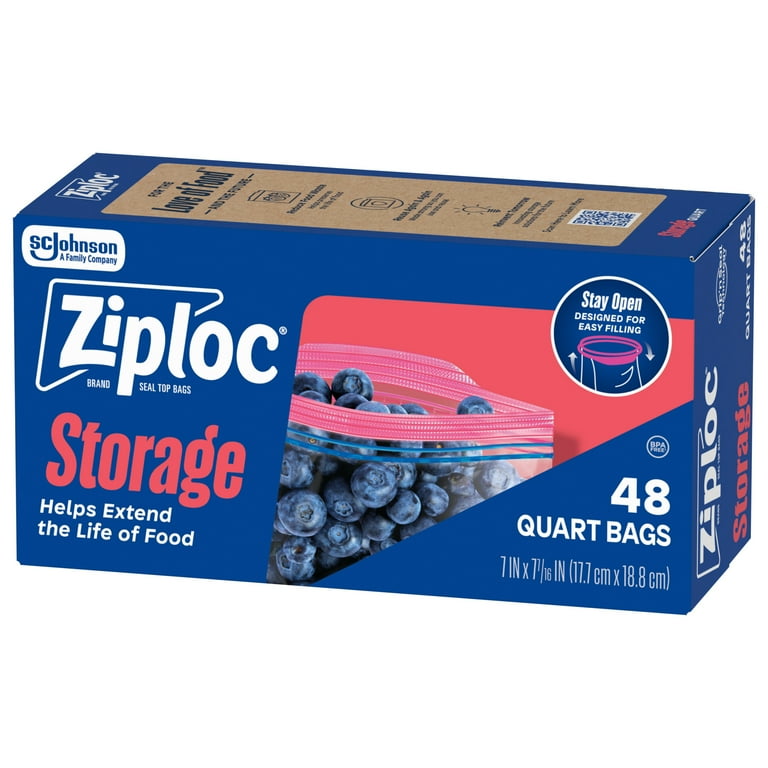 Ziploc® Brand Resealable Storage Quart Bags, Freezer Safe, 48