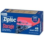 Ziploc® Quart Storage Bags, Stay Open Design, Easy to Fill, 48 Count