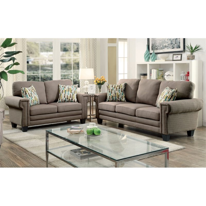 Furniture of America Kay 2 Piece Sofa Set in Gray
