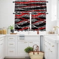 thumbnail image 3 of Abstract Art Kitchen Curtains Valances and Tiers Set of 3 Red Black Gray Lines Psychedelic Gradient Tier Curtains and Valance with Rod Pocket for Small Windows, 27.5"x36", 3 of 9