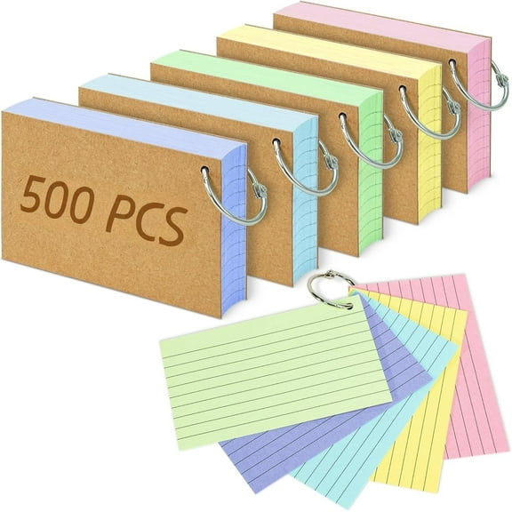 3in x 5in Ruled Spiral Index Cards, 5 Colors, 5 Packs of 100, 500 Cards