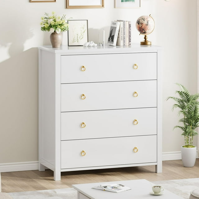 Commode pour Garde-Robe avec 4 Tiroirs Table de Nuit Grande Armoire de Rangement pour Vêtements pour Chambre, Chambre de Bébé, Salon, Garde-Robe, Couloir