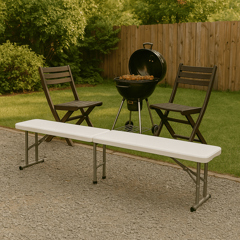 Homy Casa Outdoor Folding Bench Set of 2, Portable Chair for Backyard BBQ & Party Events, White