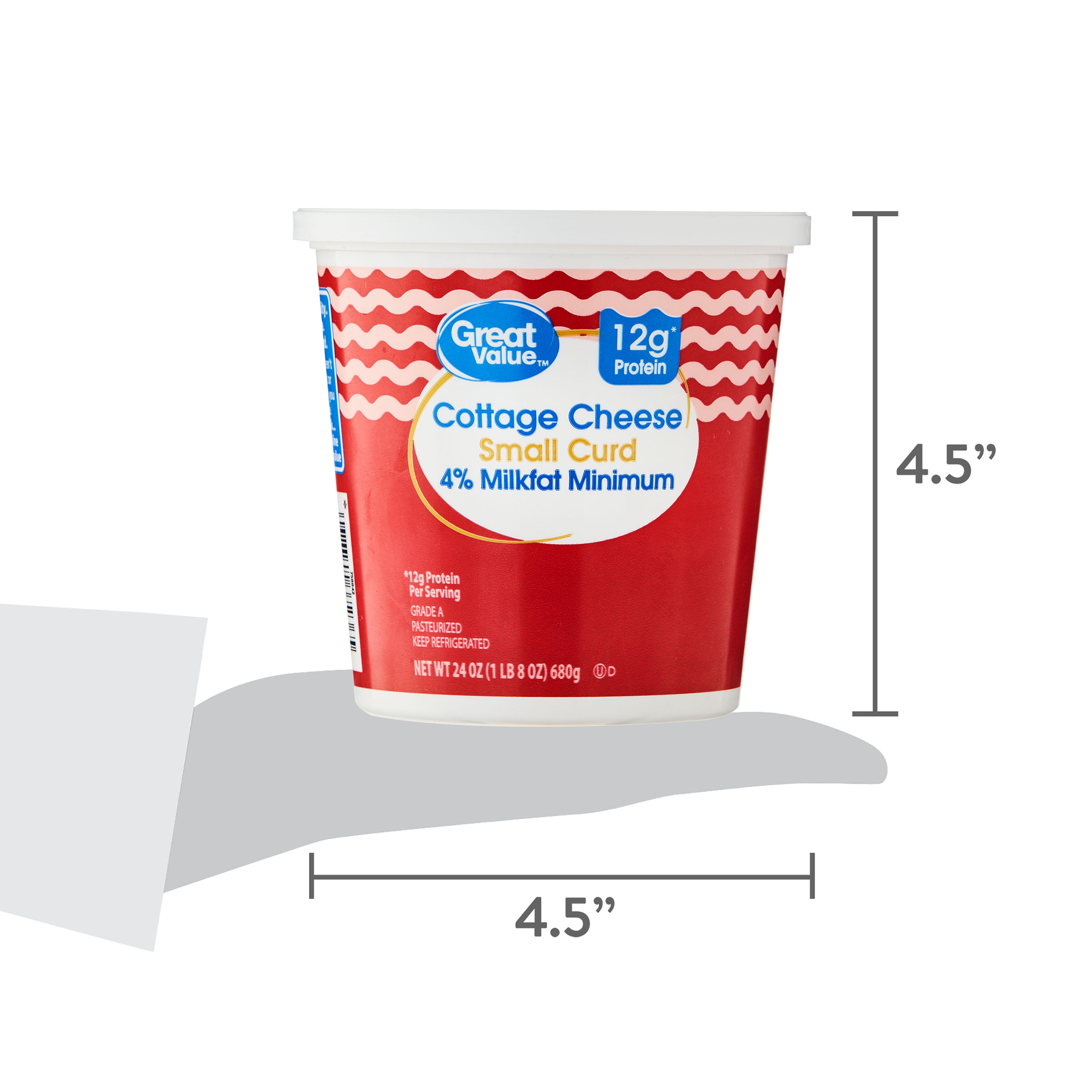 Great Value 4% Milkfat Minimum Small Curd Cottage Cheese, 24 oz