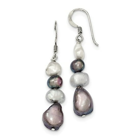 Sterling Silver White & Grey Freshwater Cultured Pearl Earrings (1.7IN x 0.3IN )