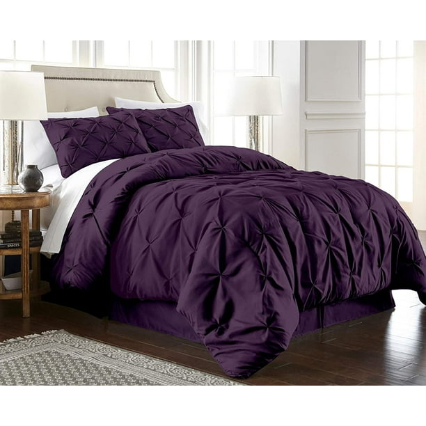 Pinch Pleated Pintuck Comforter Set, Purple Pintuck Duvet Cover King