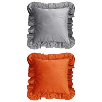 Unique Bargains 2 Pcs Scalloped Square Throw Pillow Covers Grey/Orange 18" x 18"