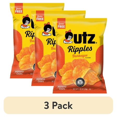 (3 pack) Utz Barbeque Ripples Potato Chips, Gluten-Free, 2.75 oz Bag