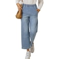 thumbnail image 6 of Women Elastic Waist Casual Wide Leg Jeans Ankle Barrel Capri Denim Pants, 6 of 7