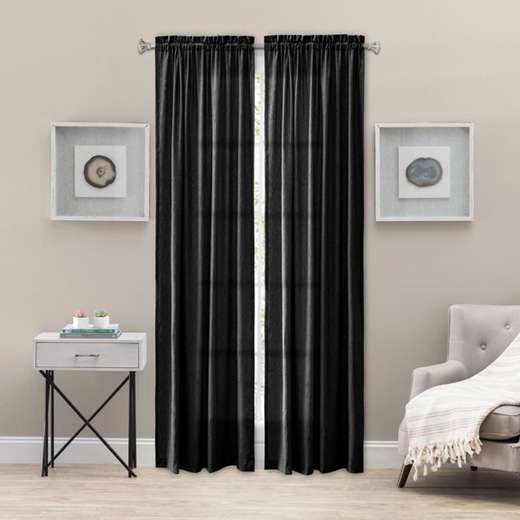 Ellis Curtain Portland Crushed Taffeta Rod Pocket Tailored Panel - 48x63", Black