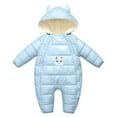 thumbnail image 2 of Baby Thick Winter Snowsuit with Cute Cartoon Print Hooded Waterproof Snow Wear Light Blue 0-3 Months, 2 of 4