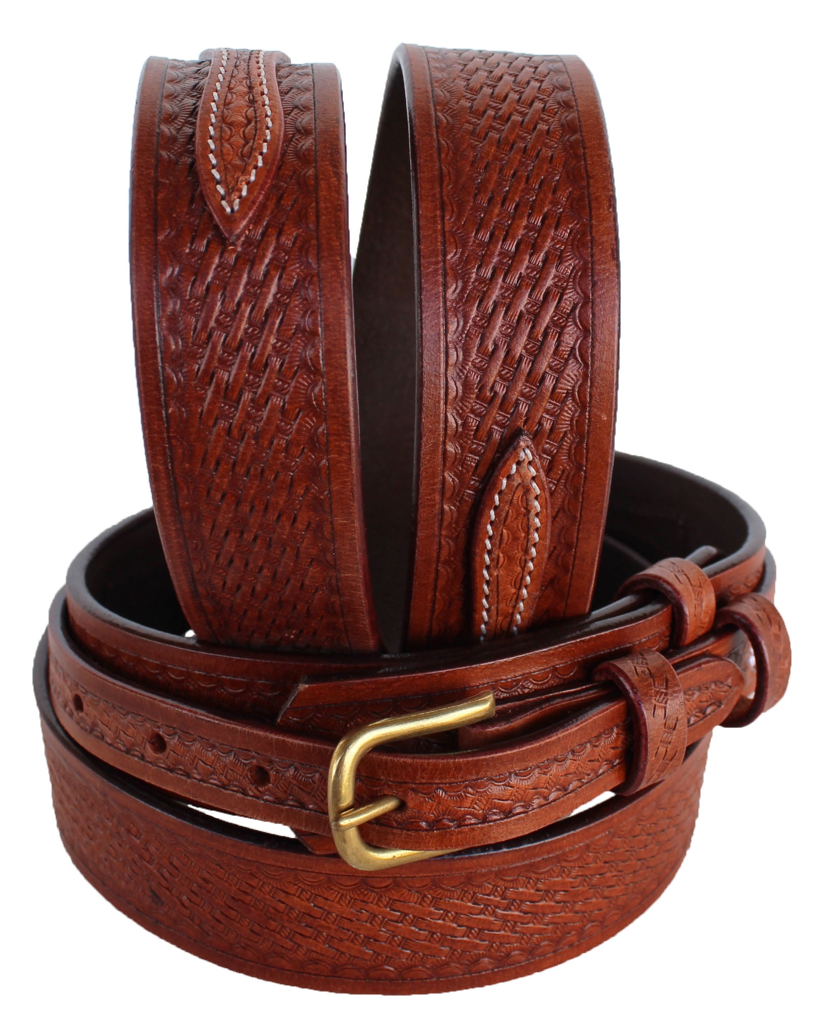 PRORIDER Men's Western RANGER BELT Tooled Leather Basket Weave 26Ranger