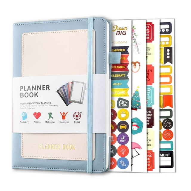 Xihbxyly Planificador Semanal, Registro Financiero Sin Fecha, Cuaderno para Registrar Objetivos, Herramienta de Autocuidado y Productividad, Esencial para La Oficina En Casa, Tamaño A5, Incluye Pegat