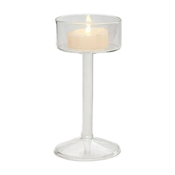 Tall Glass Holder Clear Tealight Stand Long Stem Candlestick for Wedding Party Dining Centerpieces Decors
