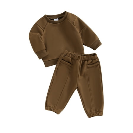 

Suealasg Toddler Baby Boys Fall Outfits 6M 1T 2T 3T Bear Solid Color Crew Neck Long Sleeve Sweatshirts and Long Pants 2Pcs Kids Boys Spring Clothes Set