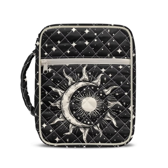 Psesaysky Sun And Moon Print Bible Bag for Women Soft Quilted Bible Cover with Zipper and Handle Easy to Carrying Out, Women's Portable Handbag for Books Bookmarks Organizers