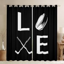 Homewish Ice Hockey Lovers Curtains Pack of 2 (42x84 Each),Ball Sport Game Curtains Blackout,White Black Bedroom Curtains For Teens,Luxury Bedroom Decor
