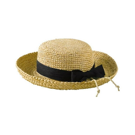 Raffia Classic Hat - Women's San Diego Hat Company Raffia Hat Crochet Crown RHL9 Natural/Black Ribbon One Size (21)