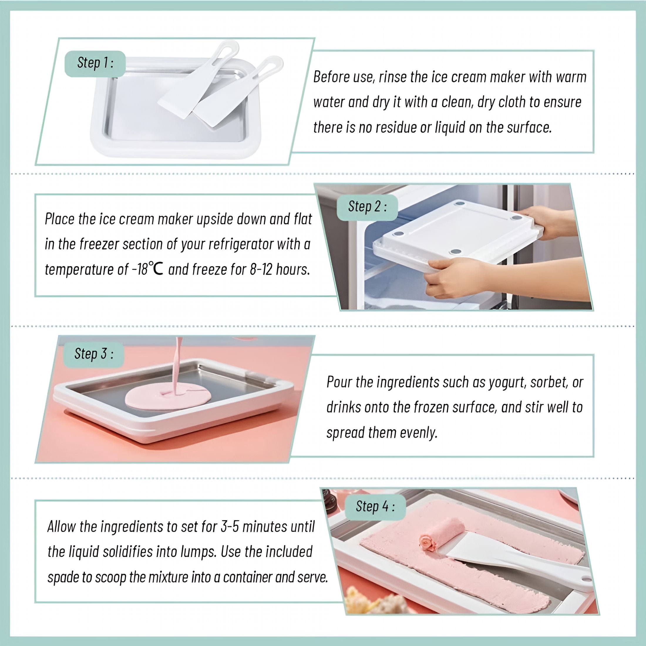 ACDANC At-Home Rolled Ice Cream Maker Kit,Instant Freeze Plate with 2 Scrapers,Diy Homemade Rolled Ice Cream Tray,Yogurt,Sorbet,Fun Family Activity for Kids,Food-Grade Stainless Steel (Green)