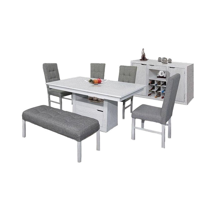 Comedor Kessa Muebles Belgica 4 Sillas 1 Banca con Buffet Gris