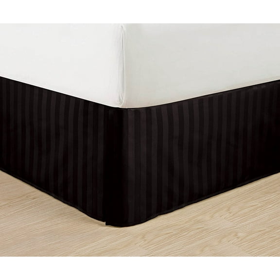 Wrinkle Free - STRIPE Bed Skirt - Pleated Tailored 14" Drop - All Sizes and Colors , Full , Black