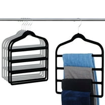 Neasyth Pants Hangers Space Saving, 6PCS Velvet Non-Slip Stainless Steel Clothes Hangers for Multiple Pants (Black Gray)