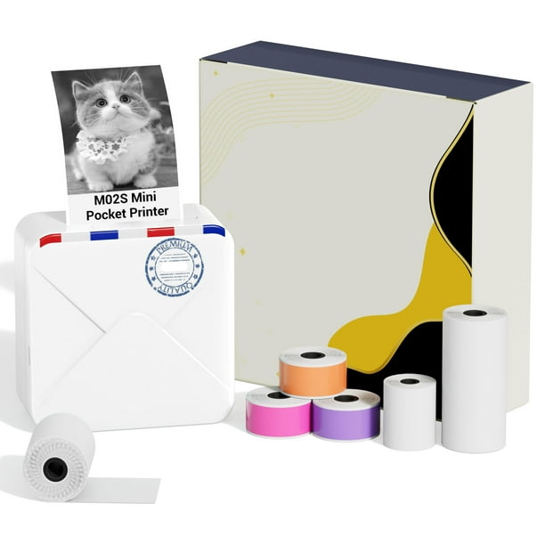 Impresora térmica Ponek M02S Bluetooth blanca con papel
