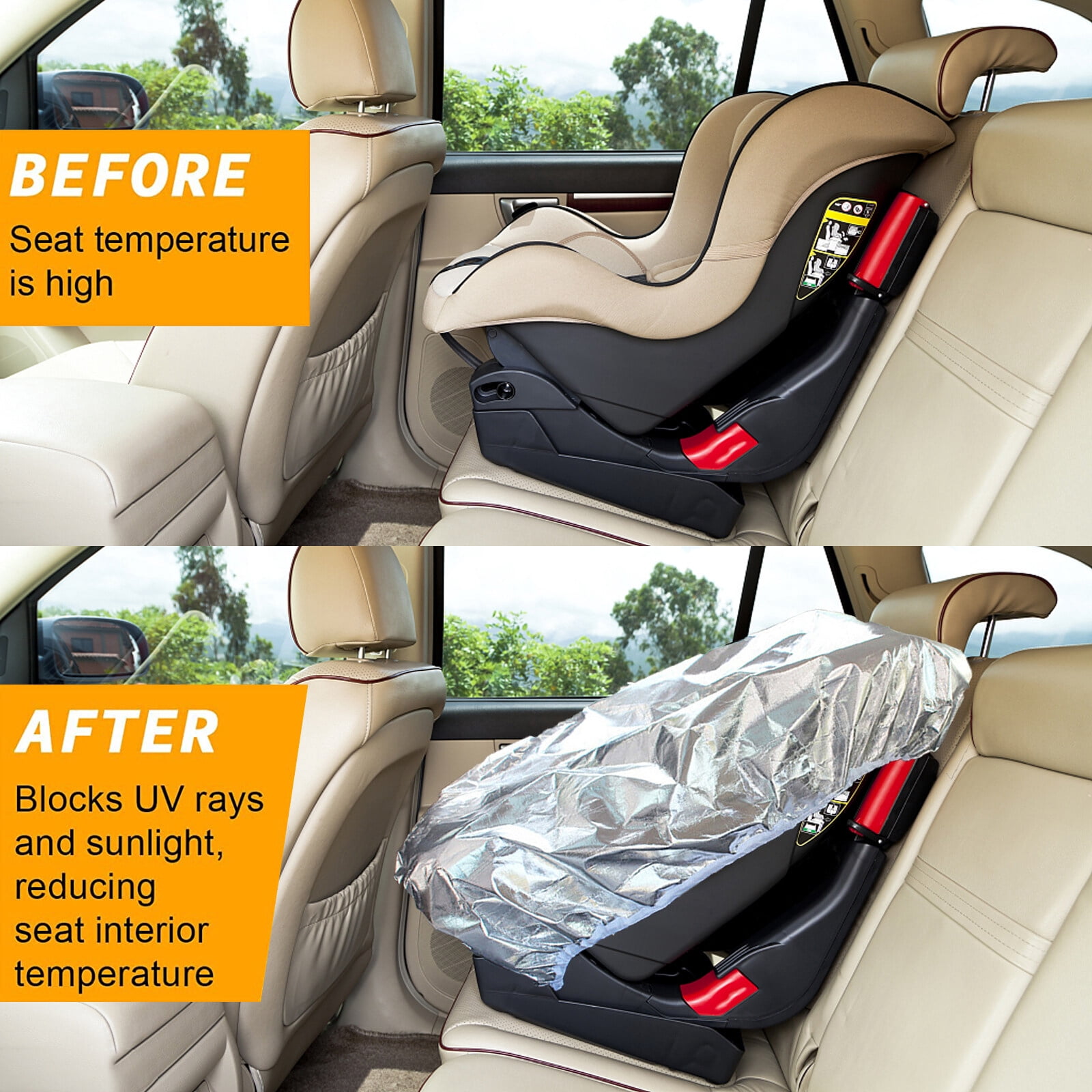OhhGo Car Seat Sun Shade Cover, Baby Infant Car Seats Heat Protector, Keep Your Baby's Carseat at a Cooler Temperature, Reflective Baby Seat Covers for Car Seats Baby Travel Accessories, 2 Pack