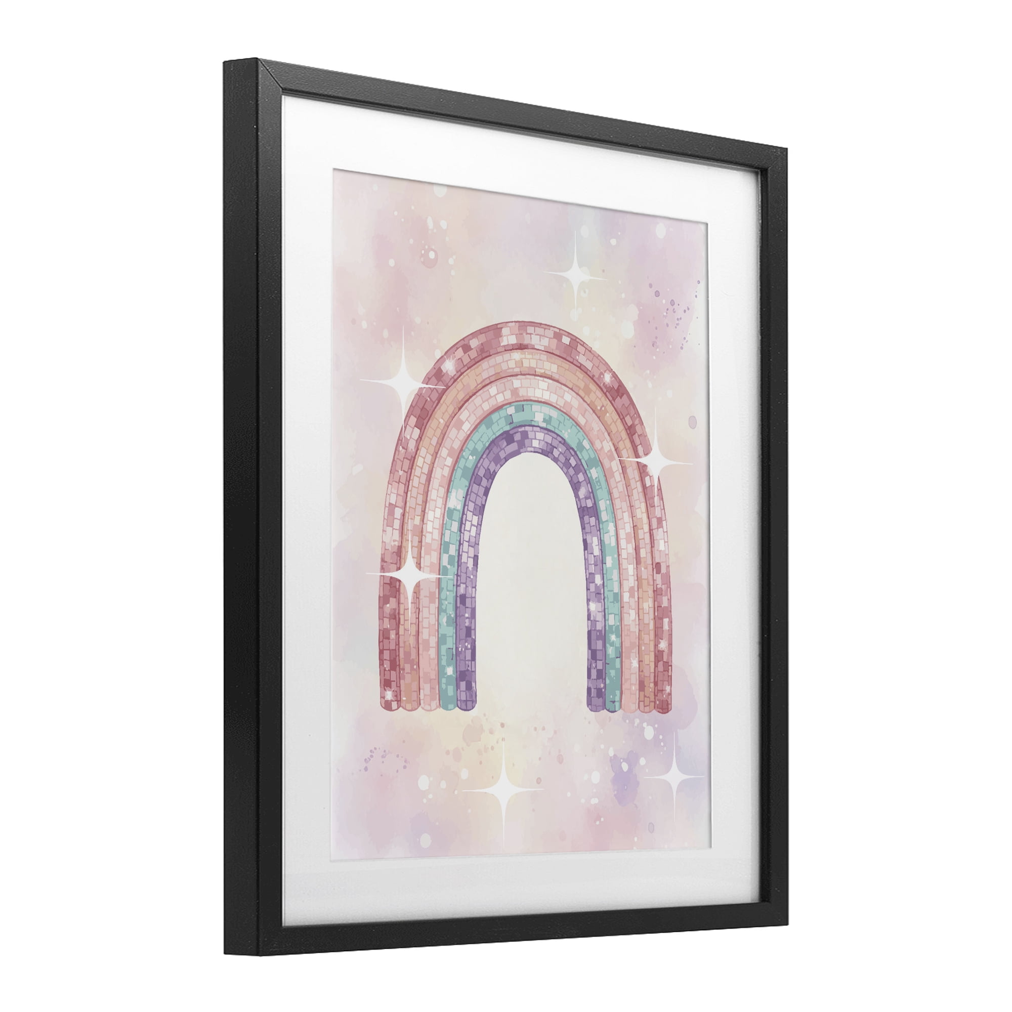 Stupell Industries Pastel Disco Rainbow Sparkles Black Framed Print Under Glass, design by Lil' Rue