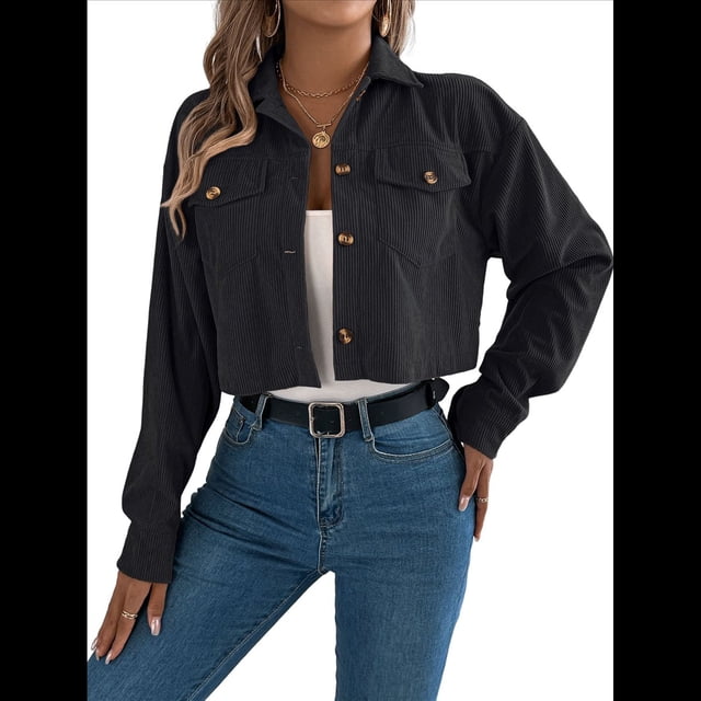 Chaquetas de con Botones para Mujer, Camisetas de Larga, Tendencia 2025 Negro XL