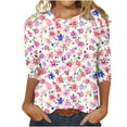 thumbnail image 2 of Nrmvnmi Womens 3/4 Length Sleeve Cotton Tops Casual Floral Print Round Neck Summer Tops Loose Fit Elastic and Lightweight Blouse For Women, 2 of 5