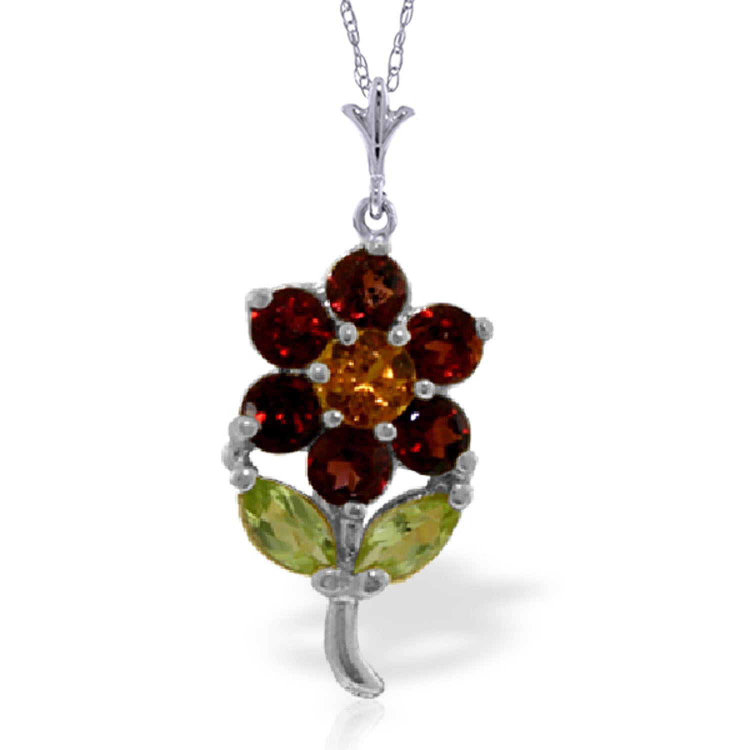 ALARRI 14K Solid Rose Gold Necklace w/ Garnets & Peridots with 24 Inch Chain Length