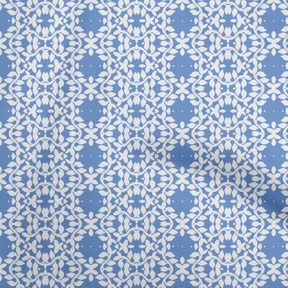 oneOone Cotton Poplin Medium Blue Fabric Asian Floral Block Quilting Supplies Print Sewing Fabric By The Yard 42 Inch Wide