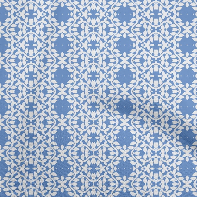 oneOone Silk Tabby Medium Blue Fabric Asian Floral Block Sewing Craft Projects Fabric Prints By Yard 42 Inch Wide