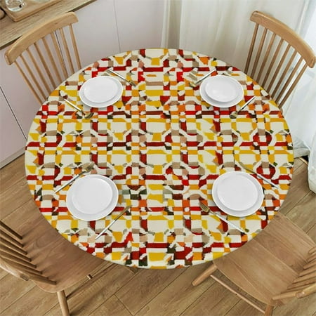 

Tllo0ord Round Tablecloth Moroccan Vintage HDrawn Elastic Edged Table Cover Round Tables Tablecloth Table Cloth Orange Yellow Brown Fits Tables 54-58