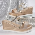 thumbnail image 6 of GERsome Women's Platform Wedge Sandals Open Toe Slip-On Slides Comfort Heels Summer Shoes, Gold Size 6, 6 of 8