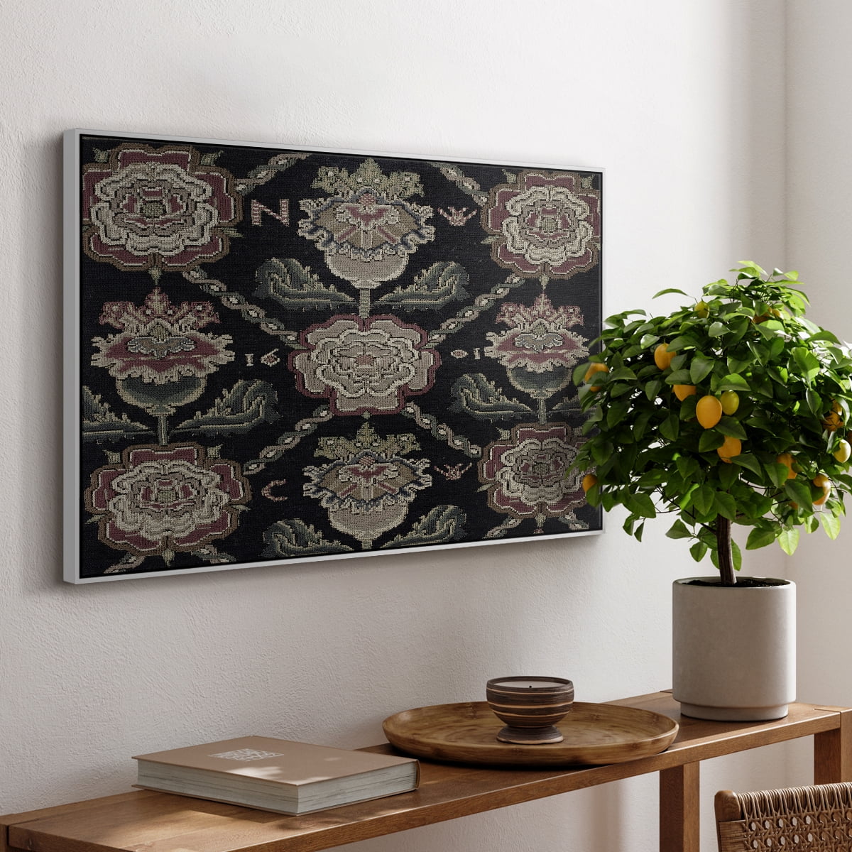 Vintage Abstract Print-XXXI Framed in White Wood Gallery Wrapped Canvas 27 in. x 41 in.