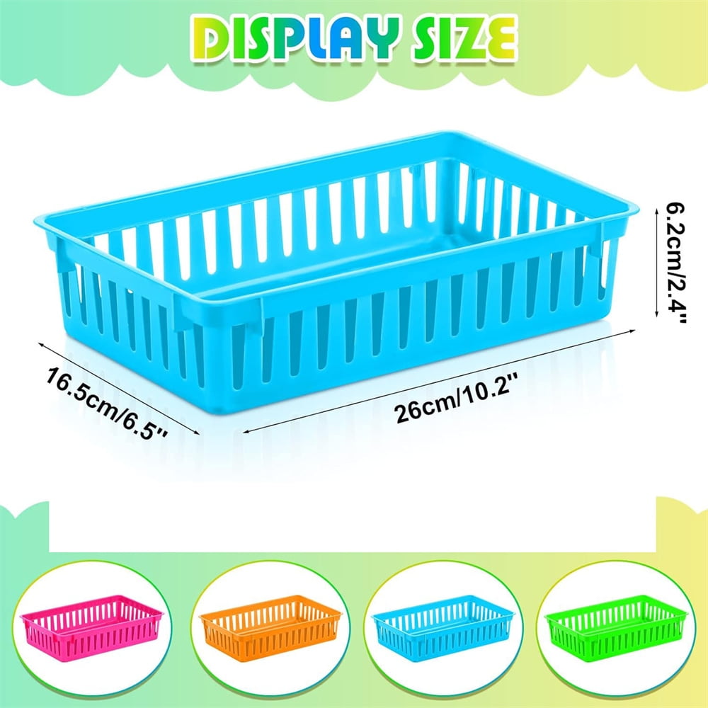 Tutuviw Classroom Storage Baskets Pencil Organizer Bins Plastic Book Baskets Small Plastic Organizer Basket Holder Tray Mesh Bins for Desk Drawer Home Office Organizing(4 Color)