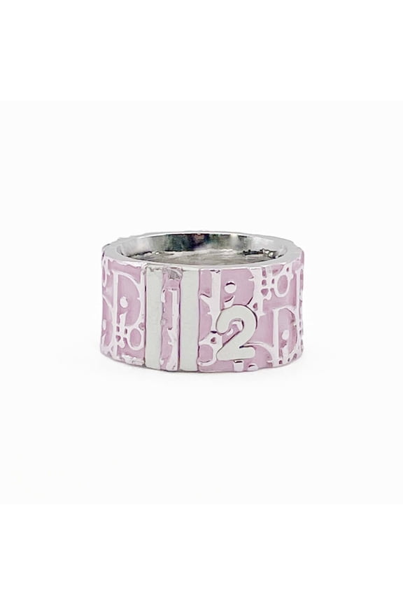 Pre-Owned Christian Dior Dior Logo Trotter Number 2 Ring (Y2K) Oblique Metal 7782 Pink Women's