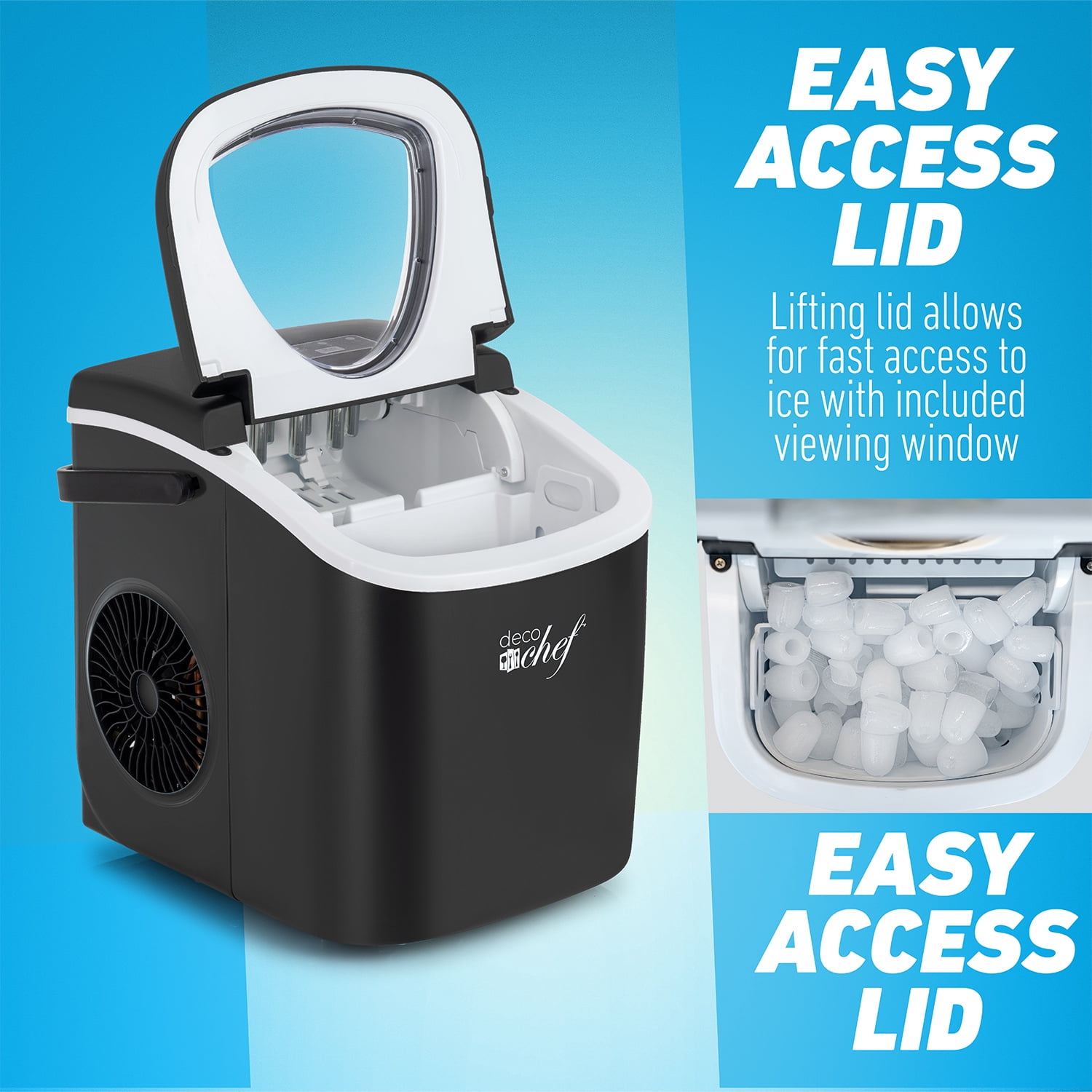 Deco Compact Countertop Ice Maker, 26LBs in 24HRs, 9 Bullet Ice Cubes Ready in 6 Minutes, Black