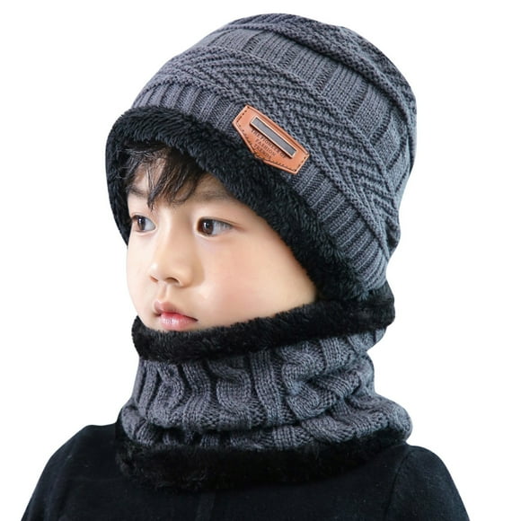 Fleece Contrast Colors Knitted Swim Hats Warm Winter Hats for Toddler Hunting Gear Kid Hat+Scarf Two Piece Boys Hat and Glove Set