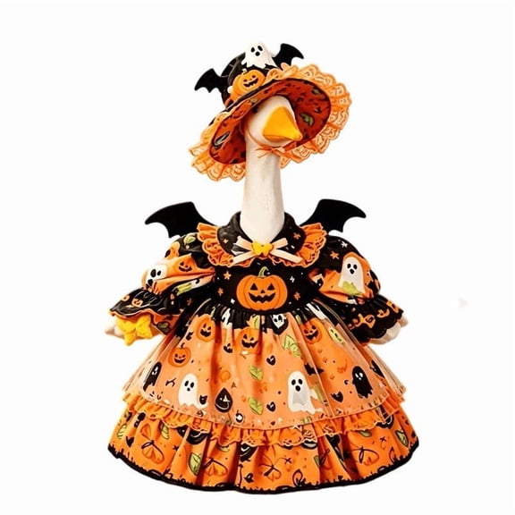 Halloween Goose Costume Bat Pumpkin Witch Outfit Fit 23 Inch Geese, Festive Holiday Goose Decor Outfit Yard Front Door Decoration, Halloween Themed Goose Dress Up Home Decorative Apparel