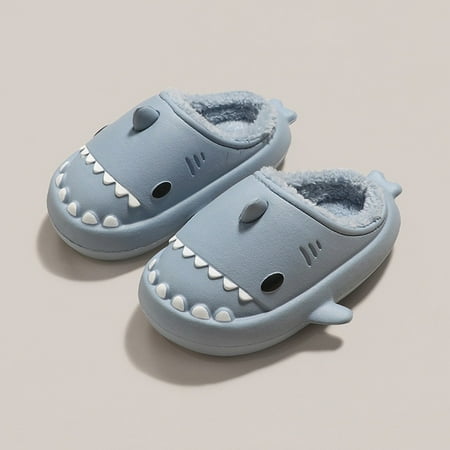 

CoCopeanut Winter Shark Slippers Men Flip Flop Home Waterproof Shark Slides Women Couple Plush Warm Mens Shoes Non-Slip Thick Sole Slippers