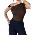 thumbnail image 4 of Women'S Off the Shoulder Tops Mental Elegant Asymmetrical Dressy Top Going Out Outfits Brown S, 4 of 9