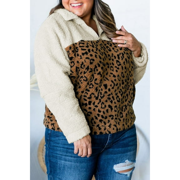 Elliana Plus Size Leopard Colorblock Jacket