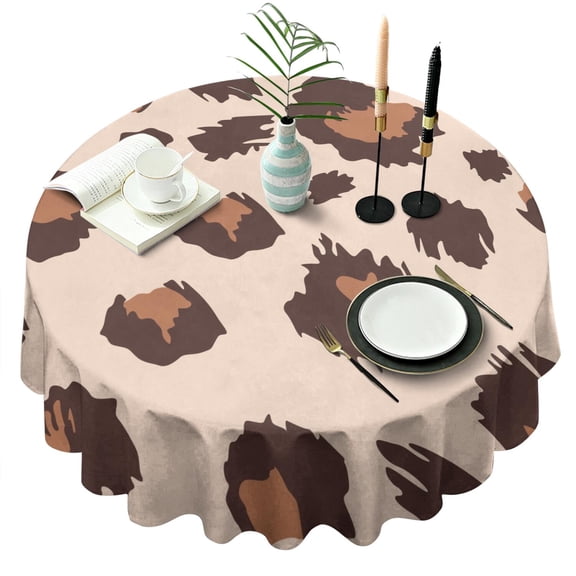 Beige and Brown Of Leopard Print Round Tablecloth 60"x60",Wrinkle Wipeable Table Cloth for Kitchen Dining Room Picnic Patio Party