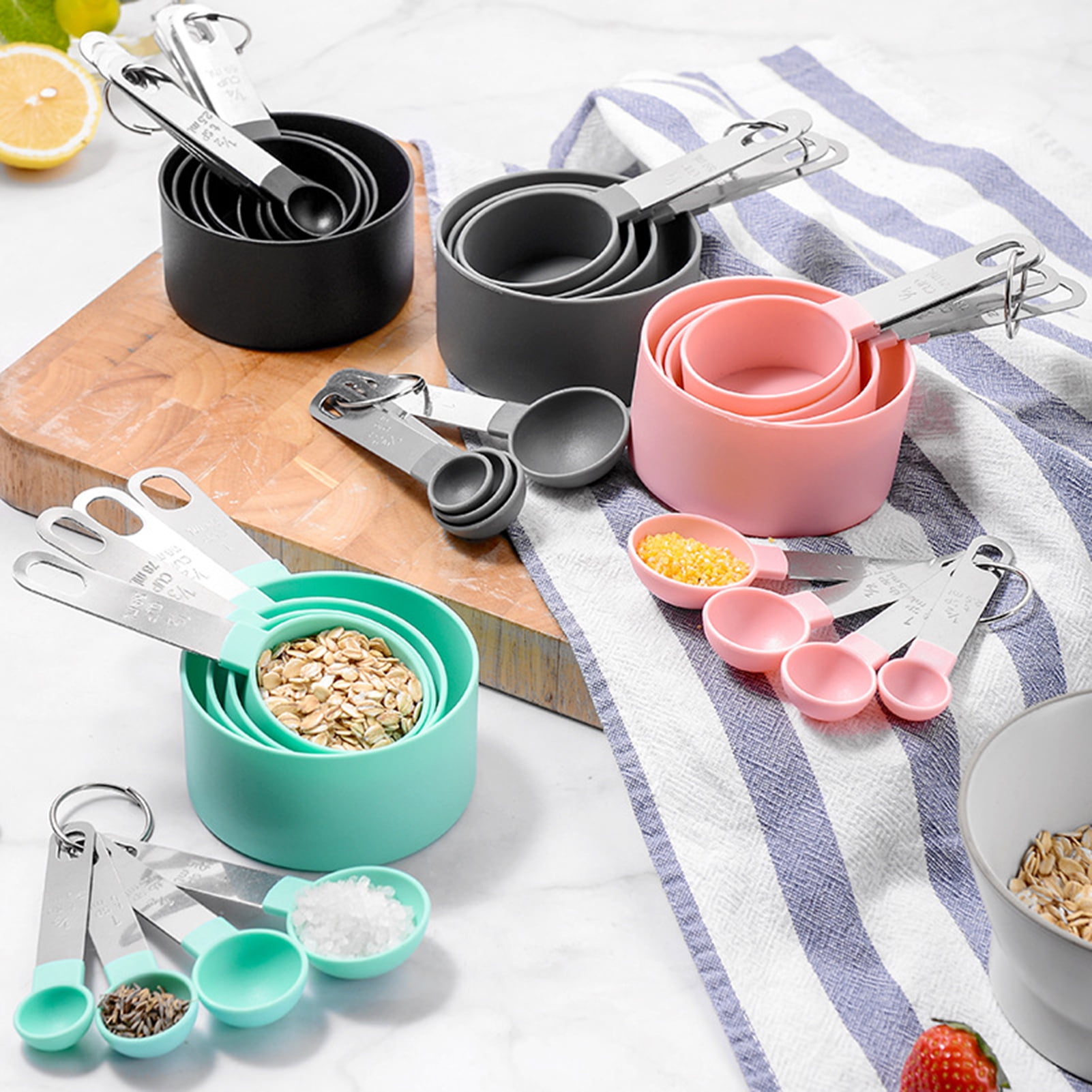 4/8Pcs Silicone Measuring Cup Measuring Spoon Collapsible Baking